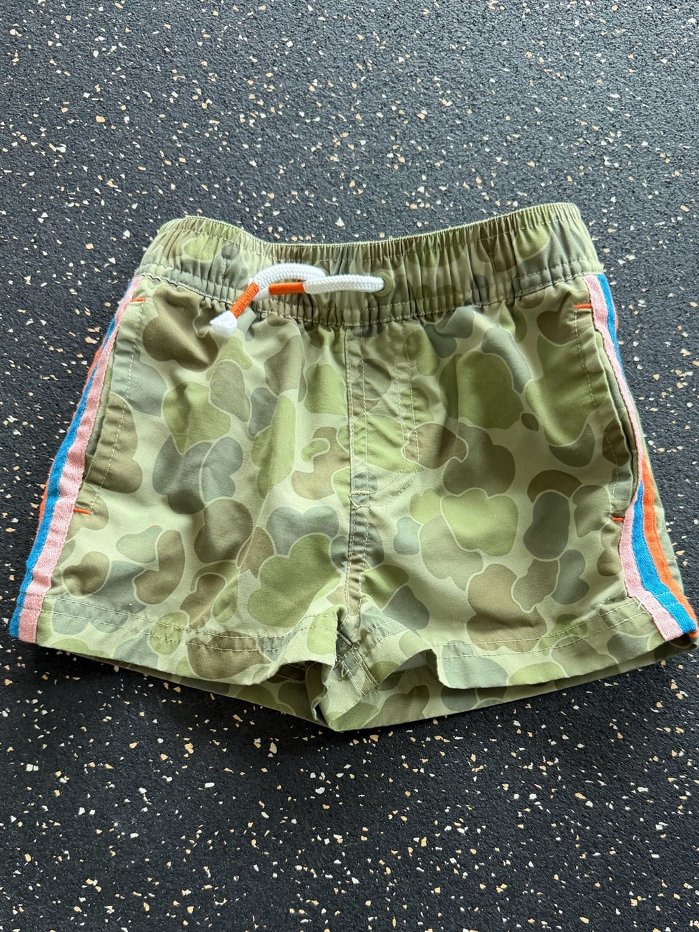 Boden Boys Camouflage Swim Shorts with Color Stripe Side Detail Size 3-4 Y
